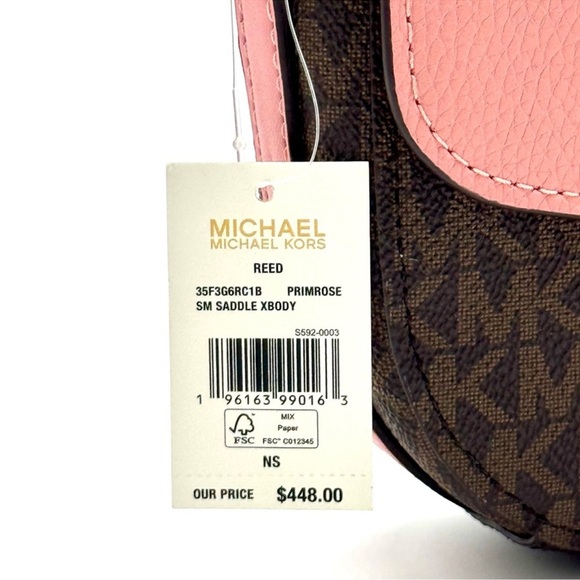 Michael Kors Small Reed Leather Saddle Crossbody Bag Brown/Light Pink
